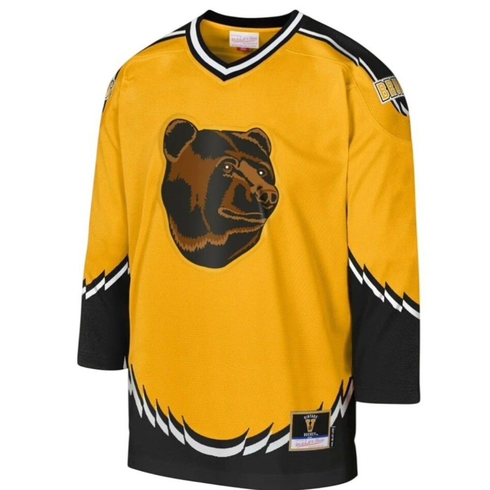 Youth Mitchell & Ness Boston Bruins 1996 Blue Pooh‎ Bear Jersey Gold L/XL NEW